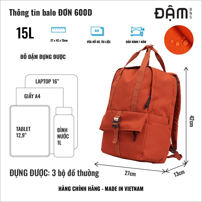 Ảnh ĐẬM BNS balo du lịch thời trang kháng nước ngăn laptop 16inch ĐƠN A4 4