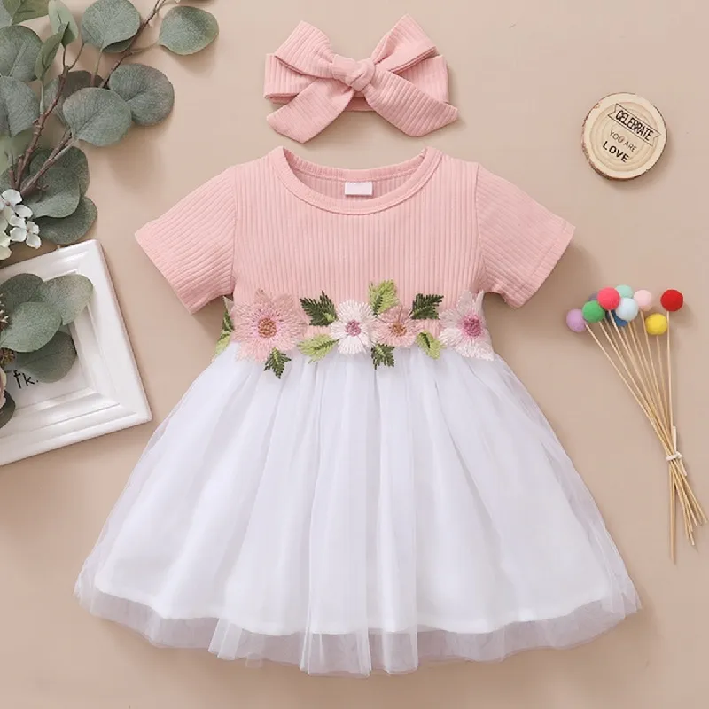 Ảnh Đầm công chúa MIKRDOO tay ngắn đính hoa thêu + băng đô thiết kế thời trang phong cách mùa hè cho bé gái 0-3 tuổi 2