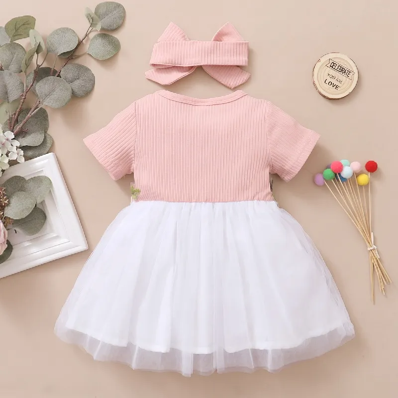 Ảnh Đầm công chúa MIKRDOO tay ngắn đính hoa thêu + băng đô thiết kế thời trang phong cách mùa hè cho bé gái 0-3 tuổi 3