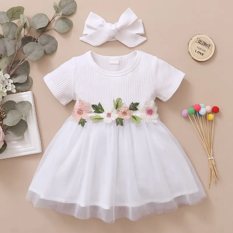 Ảnh Đầm công chúa MIKRDOO tay ngắn đính hoa thêu + băng đô thiết kế thời trang phong cách mùa hè cho bé gái 0-3 tuổi 4