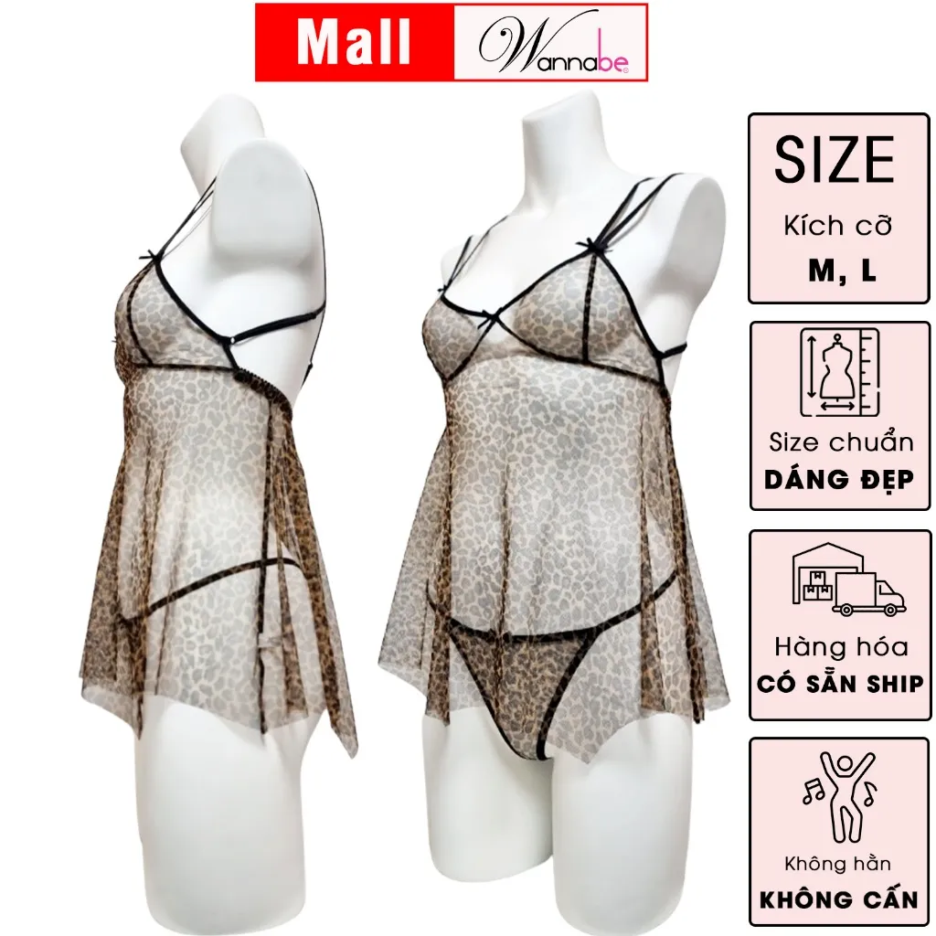 Ảnh Đầm ngủ WANNABE váy ngủ lưới trong suốt sexy tặng kèm quần đồng bộ khoe thân hình gợi cảm DNC15 3
