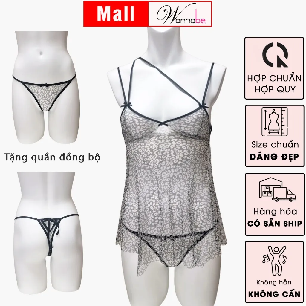 Ảnh Đầm ngủ WANNABE váy ngủ lưới trong suốt sexy tặng kèm quần đồng bộ khoe thân hình gợi cảm DNC15 4