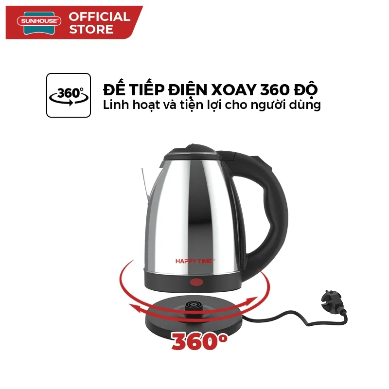 Ảnh Ấm siêu tốc 1.5L SUNHOUSE Happy Time HTD1055 - Tự ngắt khi nước sôi, cạn nước - Tay cầm chống nóng, thân inox không gỉ 2