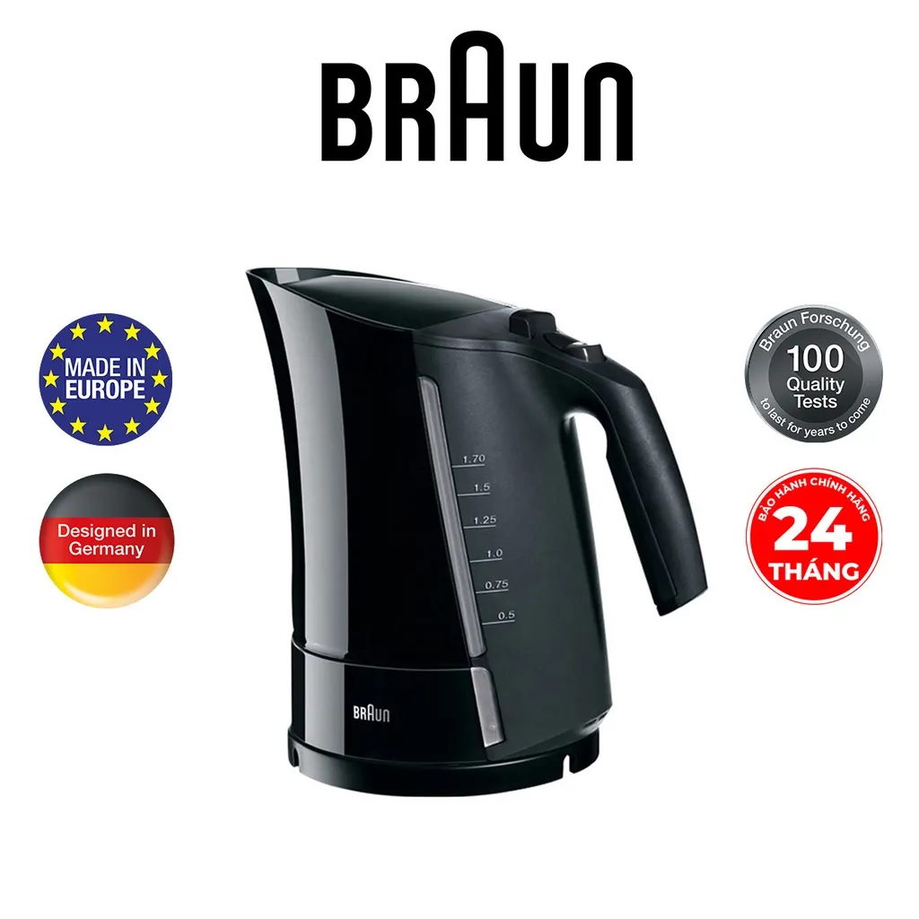 Ảnh Ấm Siêu Tốc Braun WK300ONYX, Sản xuất 100% tại Châu Âu. Công suất 2200w, đun siêu tốc chỉ 45 giây, dung tích 1.7l 1