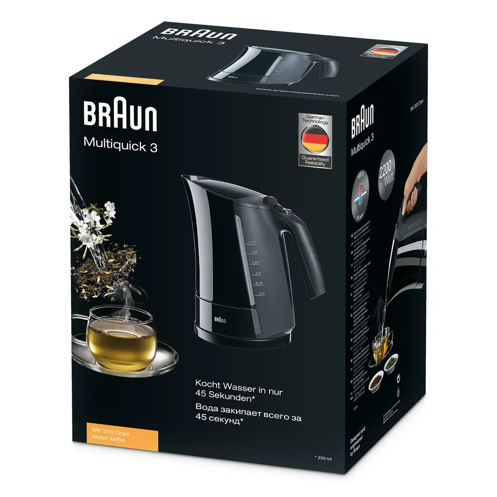 Ảnh Ấm Siêu Tốc Braun WK300ONYX, Sản xuất 100% tại Châu Âu. Công suất 2200w, đun siêu tốc chỉ 45 giây, dung tích 1.7l 4