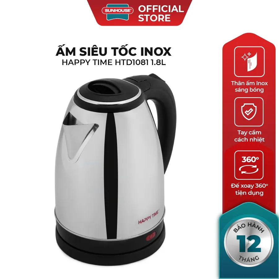 Ảnh Ấm siêu tốc Inox 1.8L SUNHOUSE Happy Time HTD1081 - Hàng chính hãng - Bảo hành 12 tháng 1