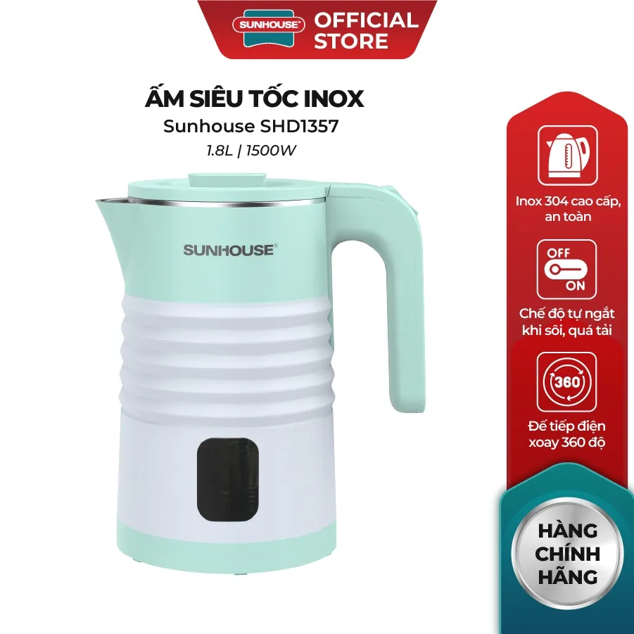 Ảnh Ấm siêu tốc inox 2 lớp 1.8L SUNHOUSE SHD1357 - 1500W - Bộ điều khiển Strix cao cấp – Thân ấm 2 lớp chống bỏng 1