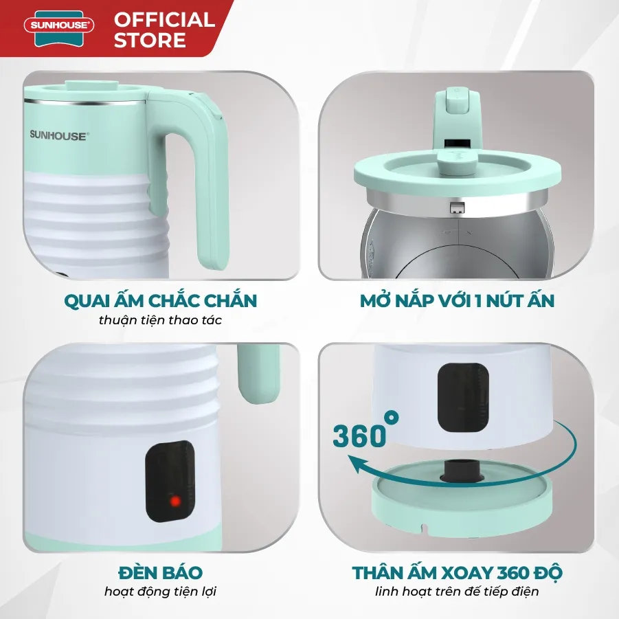 Ảnh Ấm siêu tốc inox 2 lớp 1.8L SUNHOUSE SHD1357 - 1500W - Bộ điều khiển Strix cao cấp – Thân ấm 2 lớp chống bỏng 3