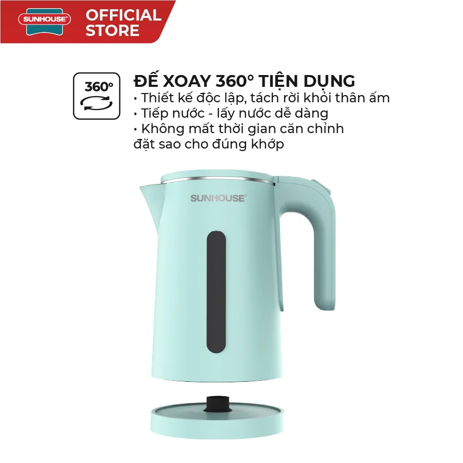 Ảnh Ấm siêu tốc Inox 304 1.8L SUNHOUSE SHD1351/SHD1353 - Thân ấm 2 lớp - Vỏ nhựa PP chống bỏng - Tự động tắt khi nước sôi 2