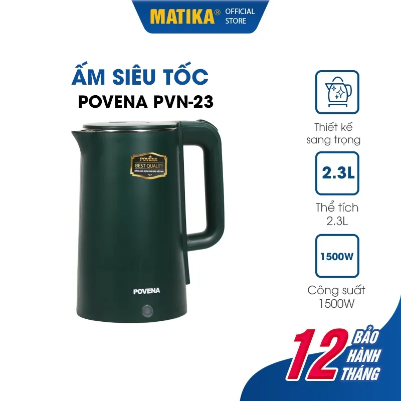 Ấm Siêu Tốc POVENA 2.3L PVN-23: Đun Nước Nhanh, An Toàn Inox 304 | Review Chi Tiết