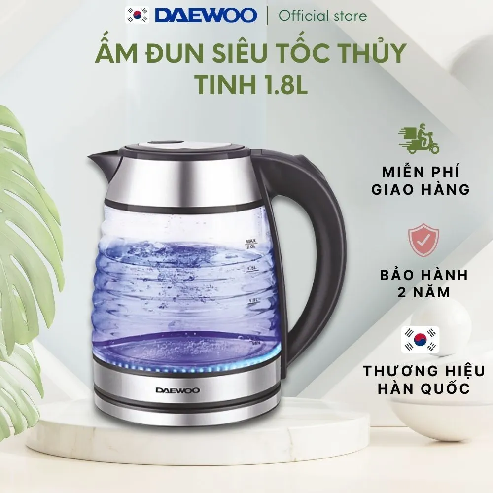 Ấm Siêu Tốc Thủy Tinh Daewoo DWK-GL1803 1.7L Đèn LED - Cao Cấp, An Toàn