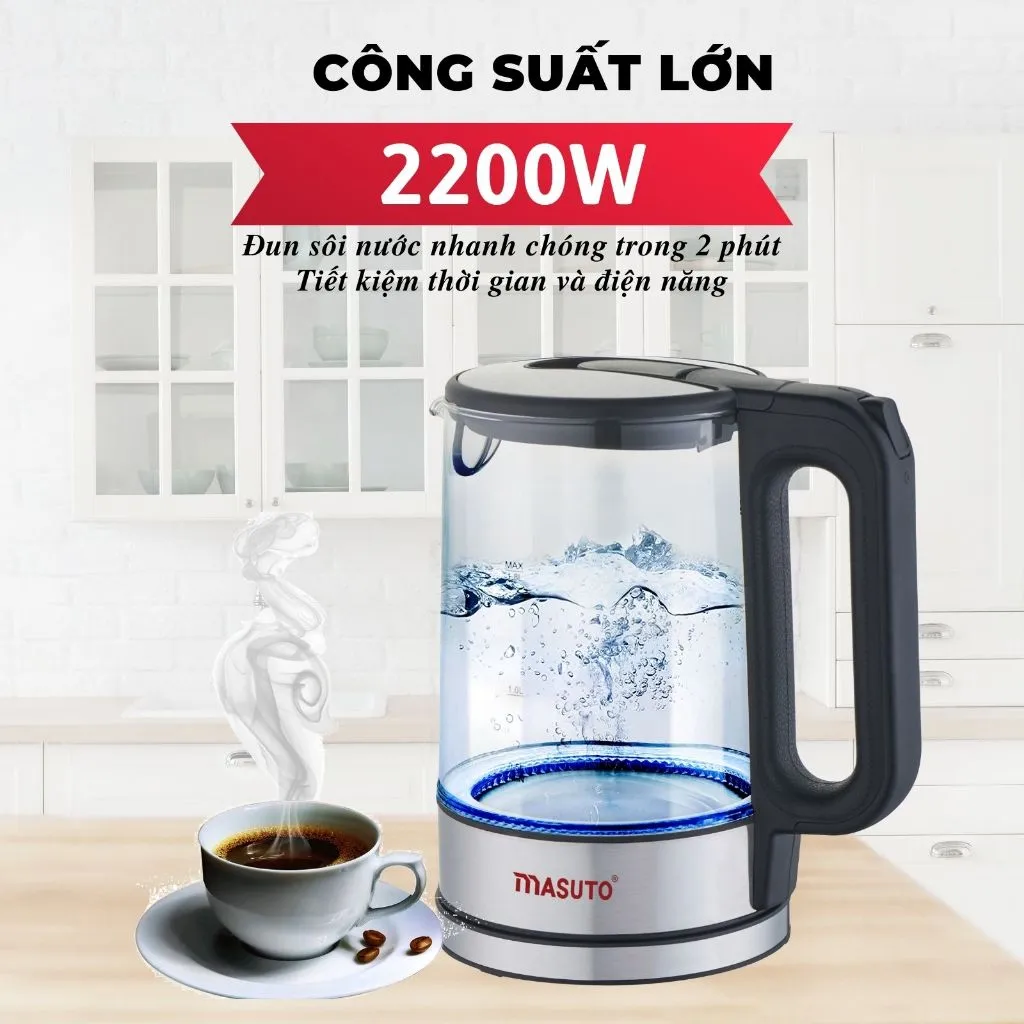 Ảnh Ấm siêu tốc thủy tinh Masuto MS-Citizen dung tích 1,8L có khe tách cặn, bảo hành 12 tháng 2
