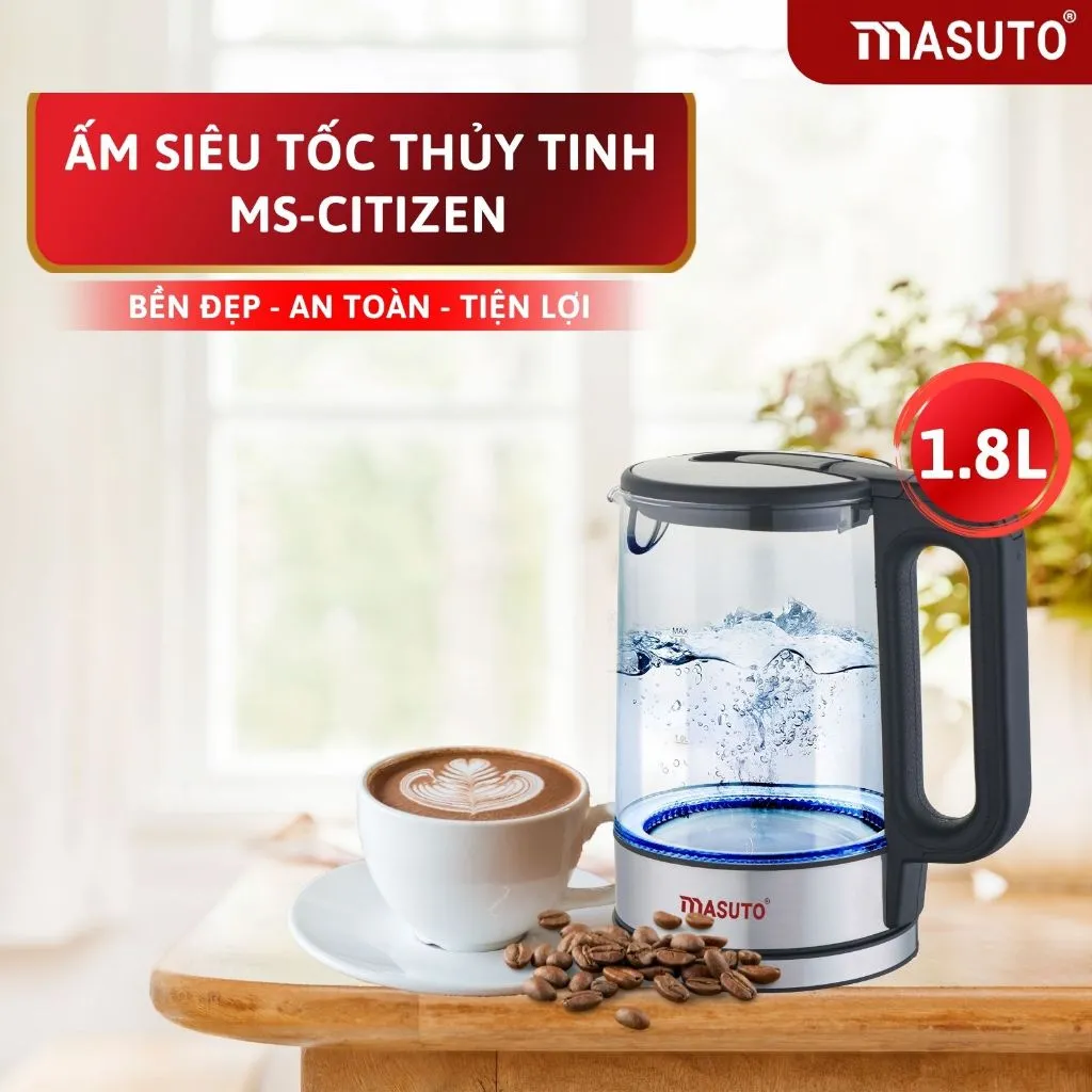 Ảnh Ấm siêu tốc thủy tinh Masuto MS-Citizen dung tích 1,8L có khe tách cặn, bảo hành 12 tháng 3