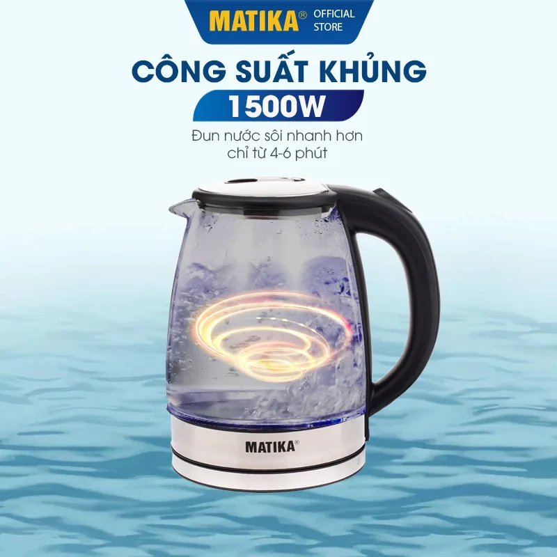 Ảnh Ấm Siêu Tốc Thủy Tinh MATIKA 1.8L Có Đèn Led MTK-35 2