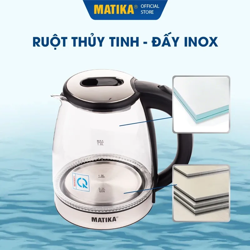 Ảnh Ấm Siêu Tốc Thủy Tinh MATIKA 1.8L Có Đèn Led MTK-35 3