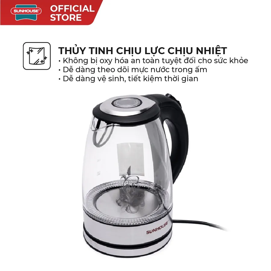 Ảnh Ấm Siêu Tốc Thủy Tinh SUNHOUSE SHD1217 Dung Tích 1.7L 1