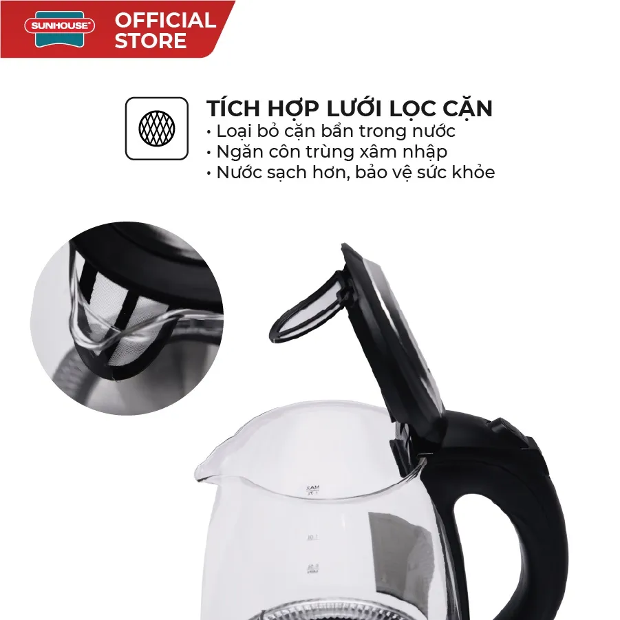 Ảnh Ấm Siêu Tốc Thủy Tinh SUNHOUSE SHD1217 Dung Tích 1.7L 2