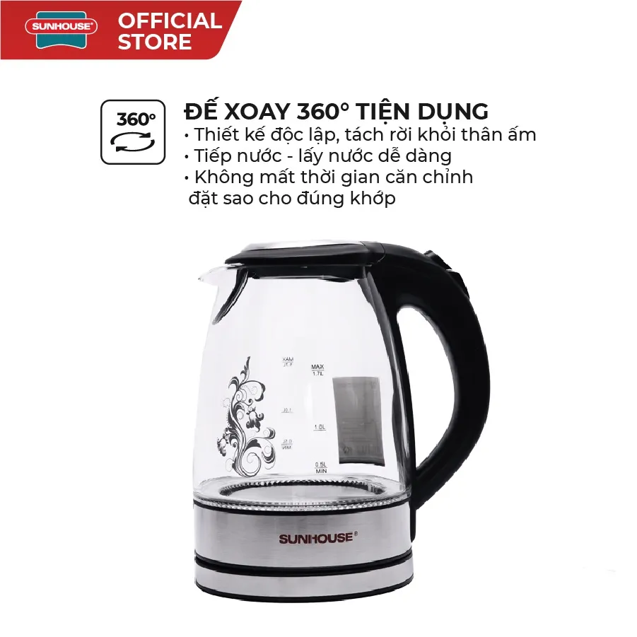 Ảnh Ấm Siêu Tốc Thủy Tinh SUNHOUSE SHD1217 Dung Tích 1.7L 3