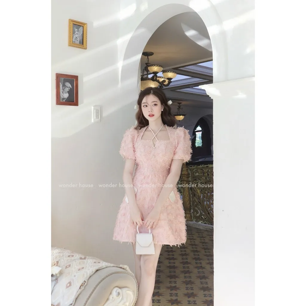 Ảnh Đầm thiết kế WONDERHOUSE cổ vuông tiểu thư dáng A vải tweed dự tiệc sanh chảnh - Elagan Dress 1