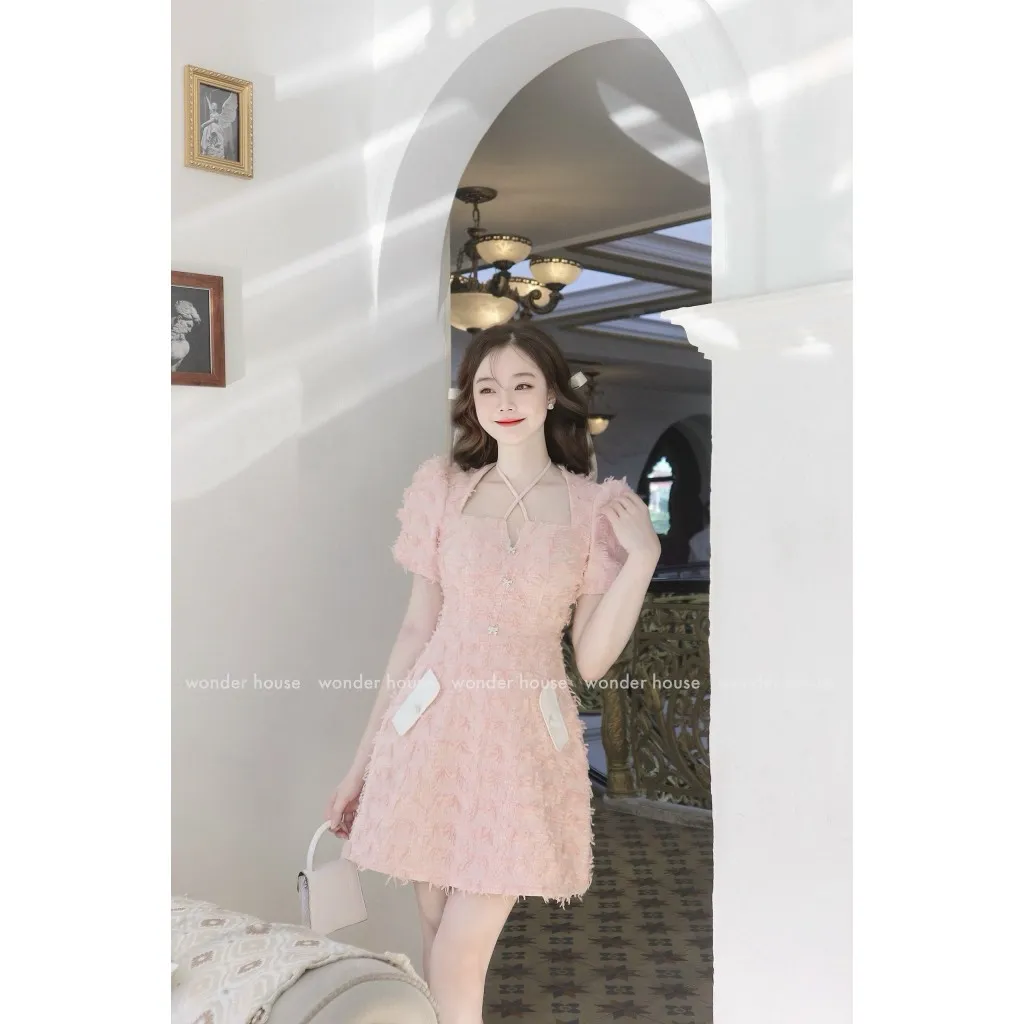 Ảnh Đầm thiết kế WONDERHOUSE cổ vuông tiểu thư dáng A vải tweed dự tiệc sanh chảnh - Elagan Dress 2