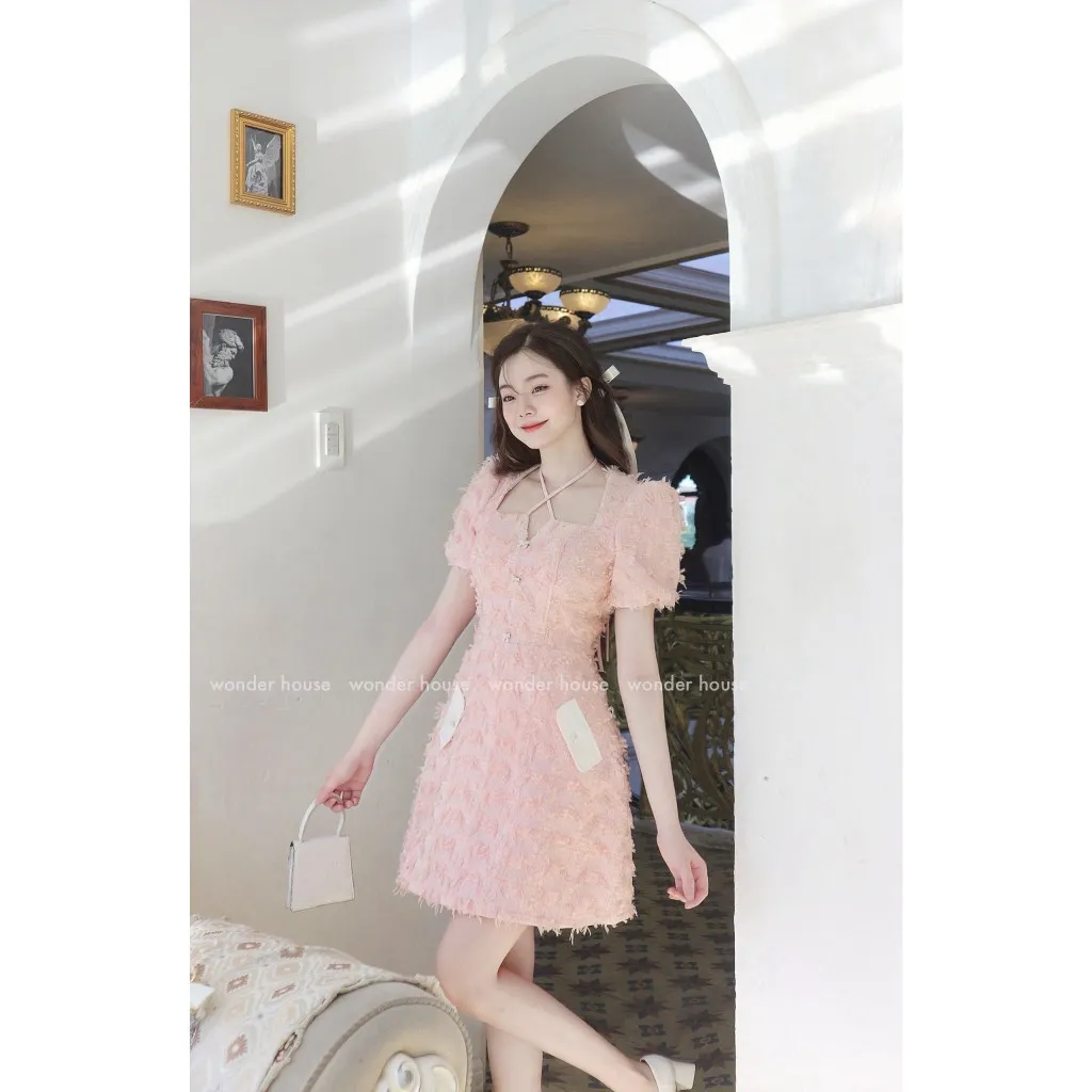 Ảnh Đầm thiết kế WONDERHOUSE cổ vuông tiểu thư dáng A vải tweed dự tiệc sanh chảnh - Elagan Dress 3