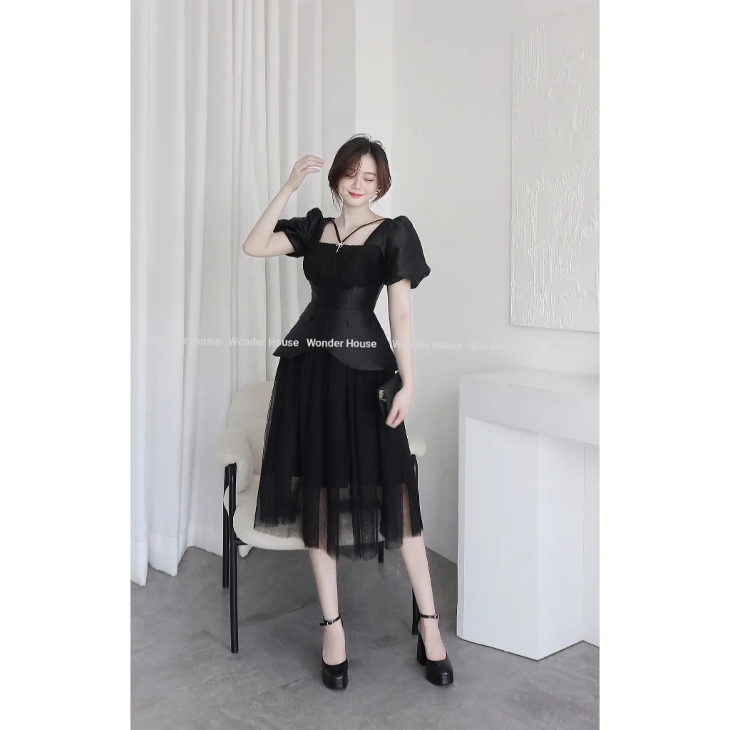 Ảnh Đầm thiết kế WonderHouse cổ vuông phối lưới dáng dài dự tiệc, dạo phố nữ tính - Tiara Dress 1