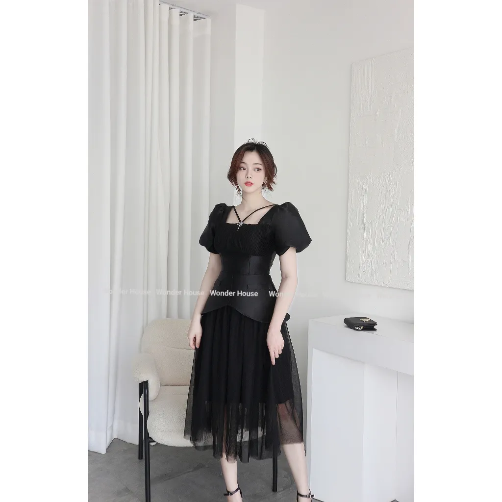 Ảnh Đầm thiết kế WonderHouse cổ vuông phối lưới dáng dài dự tiệc, dạo phố nữ tính - Tiara Dress 4