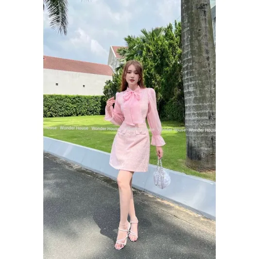 Ảnh Đầm thiết kế Wonderhouse cổ vuông phối sơ mi cột nơ chất liệu vải tweed cao cấp dày dặn - Rosa Dress 4