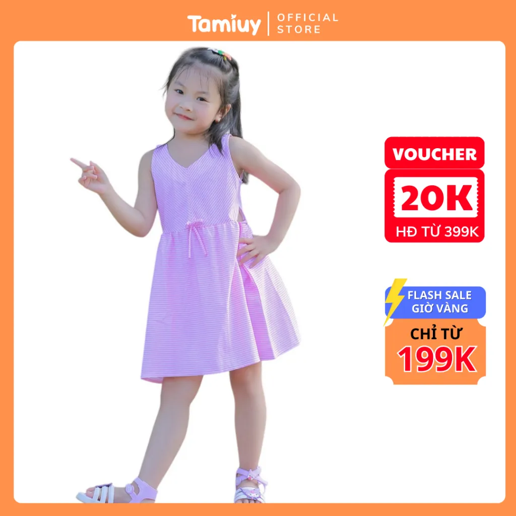 Ảnh Đầm Thun Sọc Đối Xứng  Tamiuy Chất Cotton 4 Chiều Cho Bé Gái (1-10 T) 1