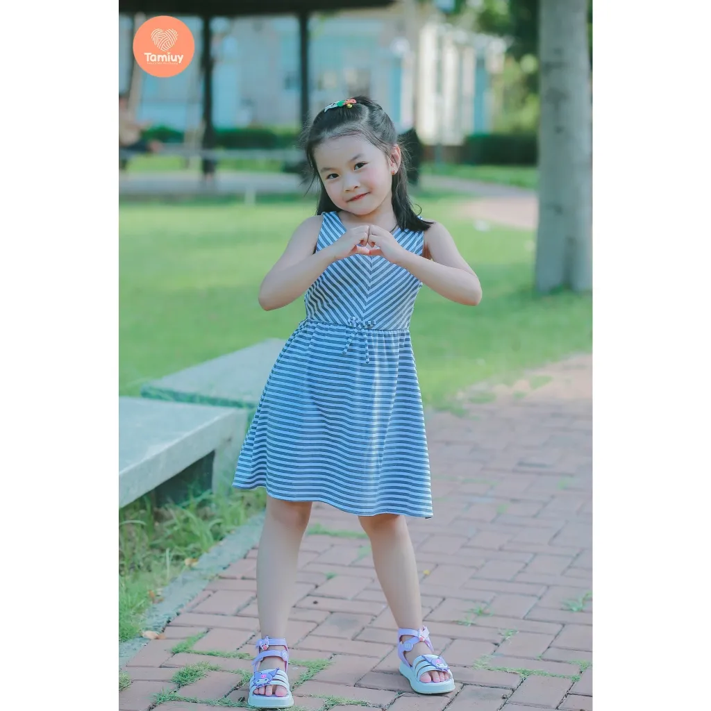 Ảnh Đầm Thun Sọc Đối Xứng  Tamiuy Chất Cotton 4 Chiều Cho Bé Gái (1-10 T) 2
