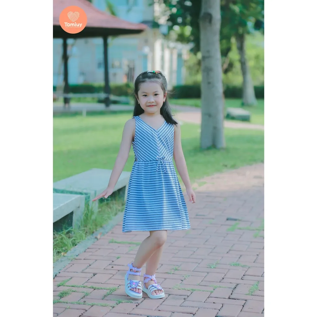 Ảnh Đầm Thun Sọc Đối Xứng  Tamiuy Chất Cotton 4 Chiều Cho Bé Gái (1-10 T) 3