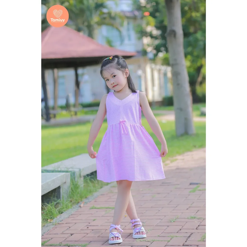 Ảnh Đầm Thun Sọc Đối Xứng  Tamiuy Chất Cotton 4 Chiều Cho Bé Gái (1-10 T) 4