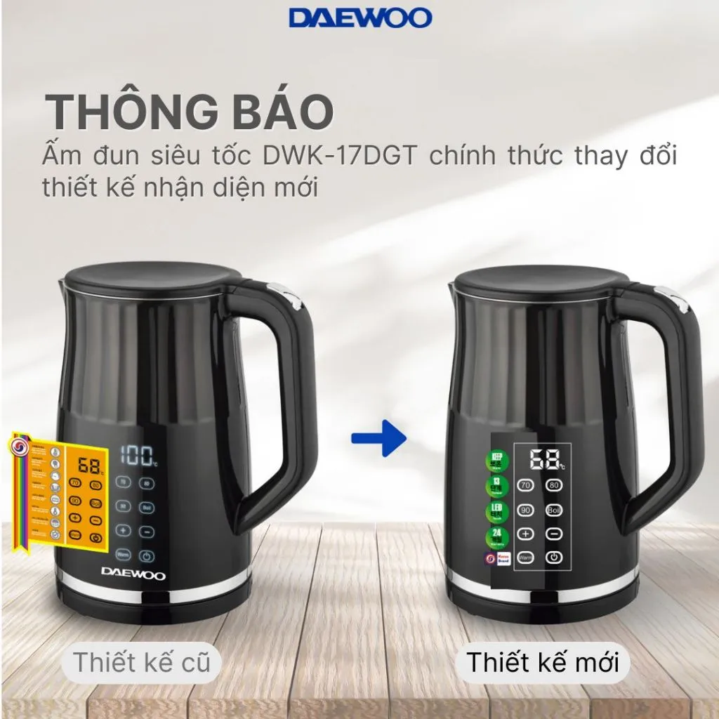 Ảnh Ấm đun siêu tốc Daewoo điều khiển cảm ứng 13 mức nhiệt chính xác 1.7L DWK-17DGT BH 2 năm 2