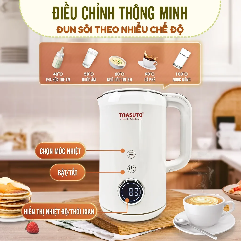 Ảnh Ấm đun siêu tốc Masuto 1,7L MS Nami 2 lớp giữ nhiệt chống bỏng an toàn inox 304 nguyên khối 2