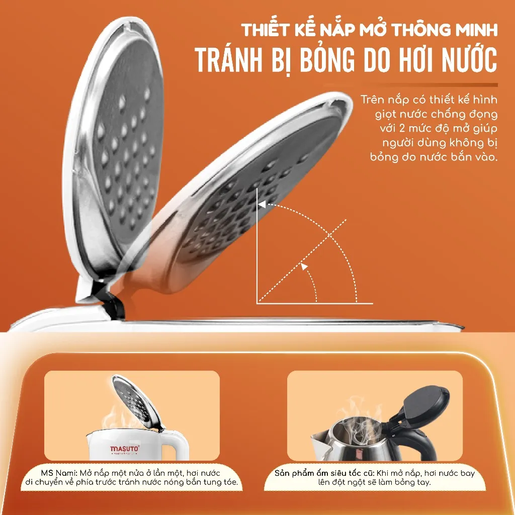 Ảnh Ấm đun siêu tốc Masuto 1,7L MS Nami 2 lớp giữ nhiệt chống bỏng an toàn inox 304 nguyên khối 3