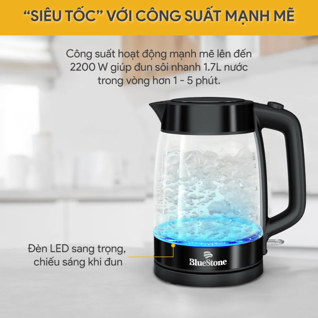 Ảnh Ấm Đun Siêu Tốc Thuỷ Tinh BlueStone KTB-3428 - 1.7 Lít - 2200W - điều khiển Strix 3