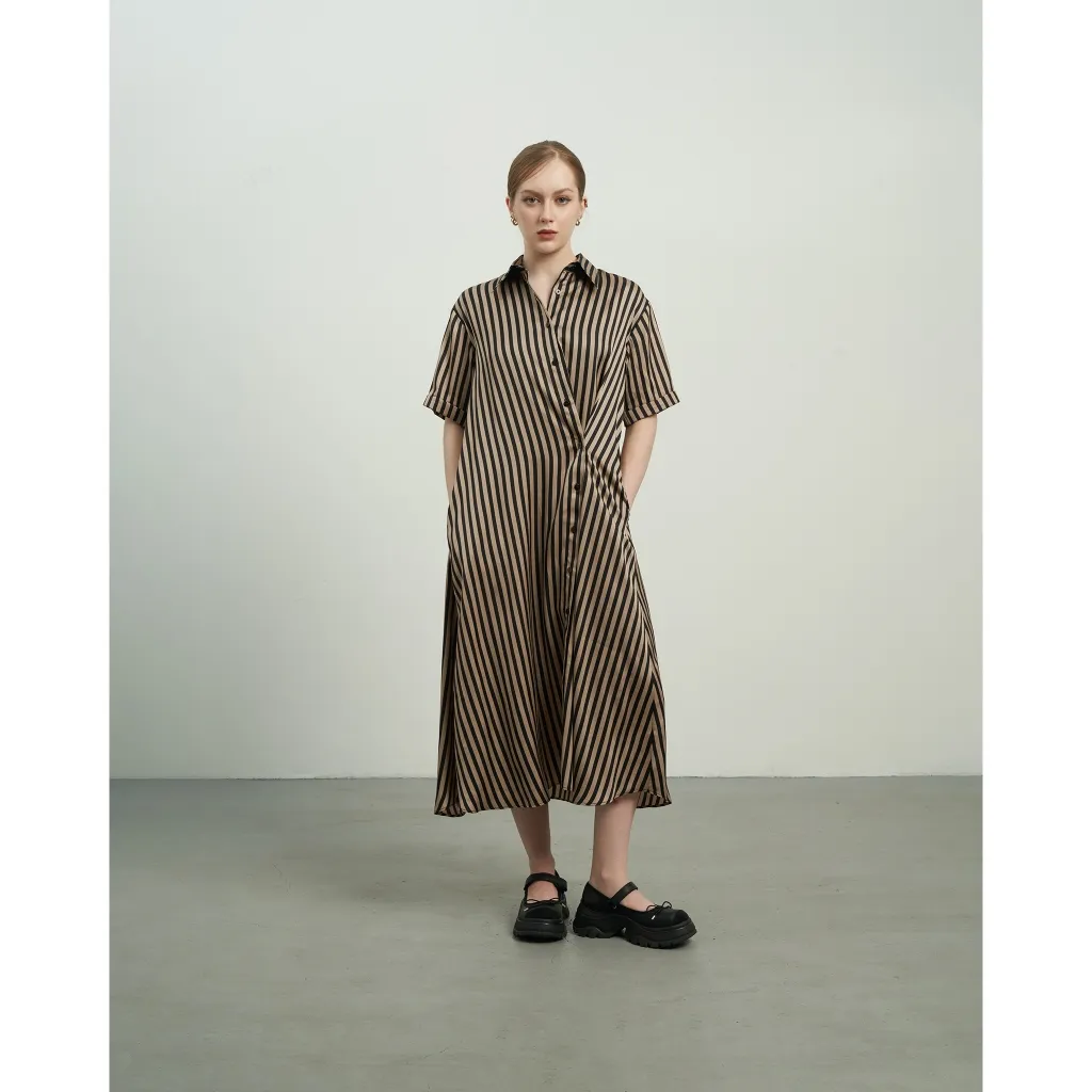 Ảnh Đầm WENDY sọc nút chéo form sơ mi KHÂU BY CQ 4