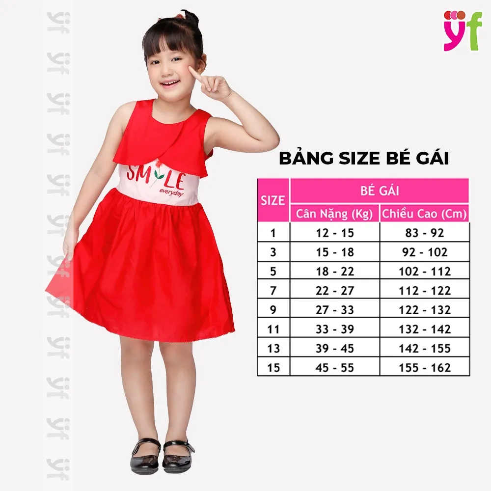 Ảnh Đầm Xòe Cho Bé Thêu Chữ Smile Everyday, 2 màu đỏ & hồng hiệu YF - YDX004-0 3