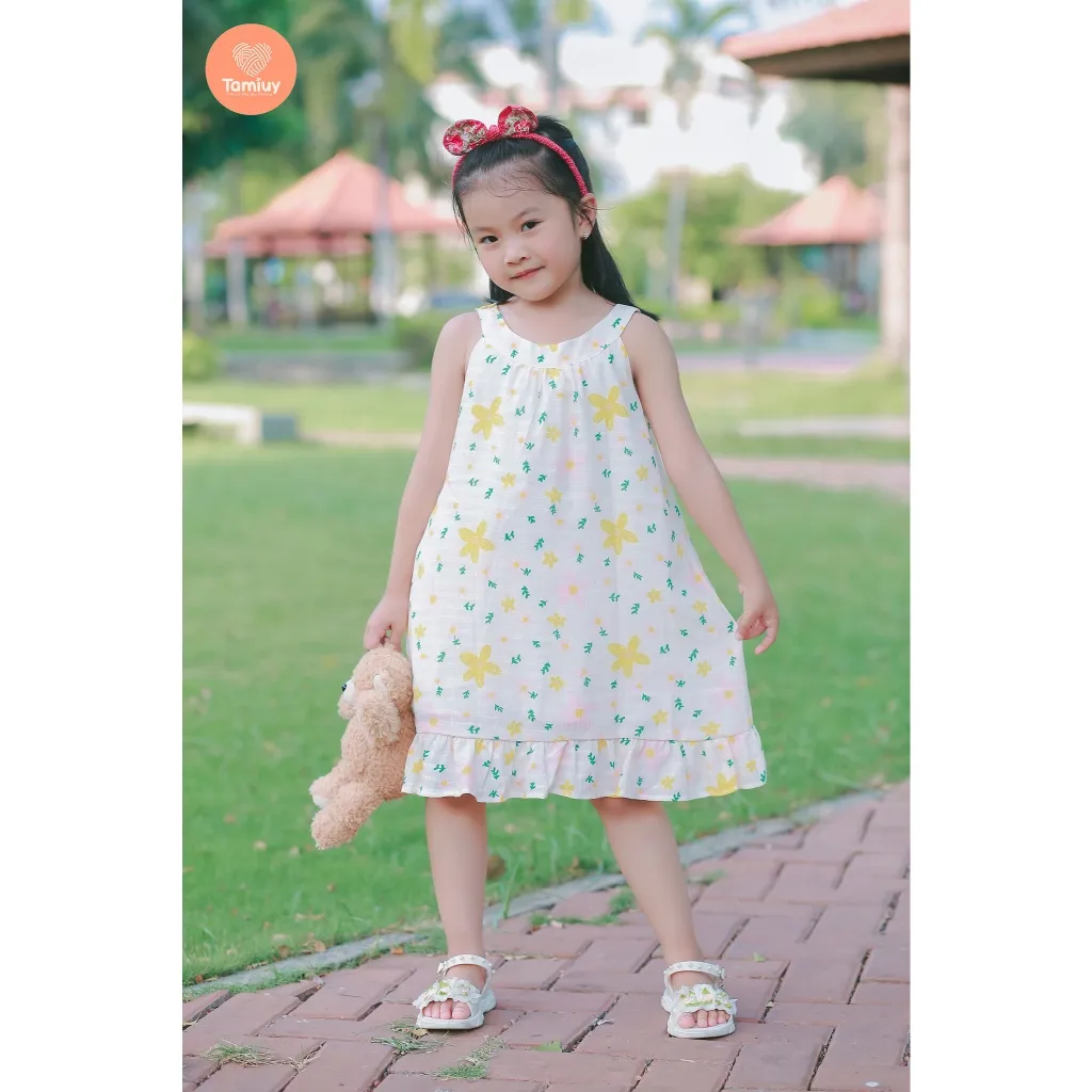 Ảnh Đầm Xoè  Cổ Yếm Hoa Nhí Tamiuy Cho Bé Gái 1-10 Tuổi 4