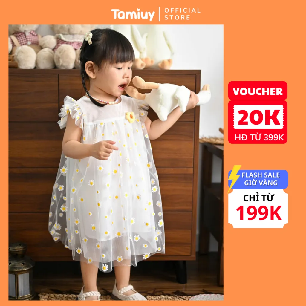 Ảnh Đầm Xòe Công Chúa Tamiuy  Vải Lưới Hoa Cúc Cho Bé Gái Từ 10-38 kg 2