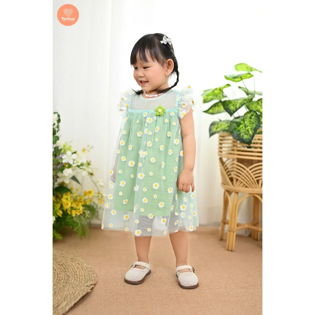 Ảnh Đầm Xòe Công Chúa Tamiuy  Vải Lưới Hoa Cúc Cho Bé Gái Từ 10-38 kg 4