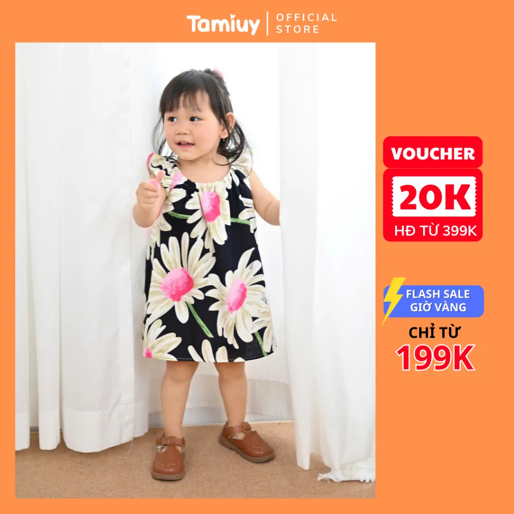 Ảnh Đầm Yếm Cổ Thun Tamiuy  Họa Tiết Hoa Hướng Cho Bé  Gái Từ 1-10 Tuổi 2
