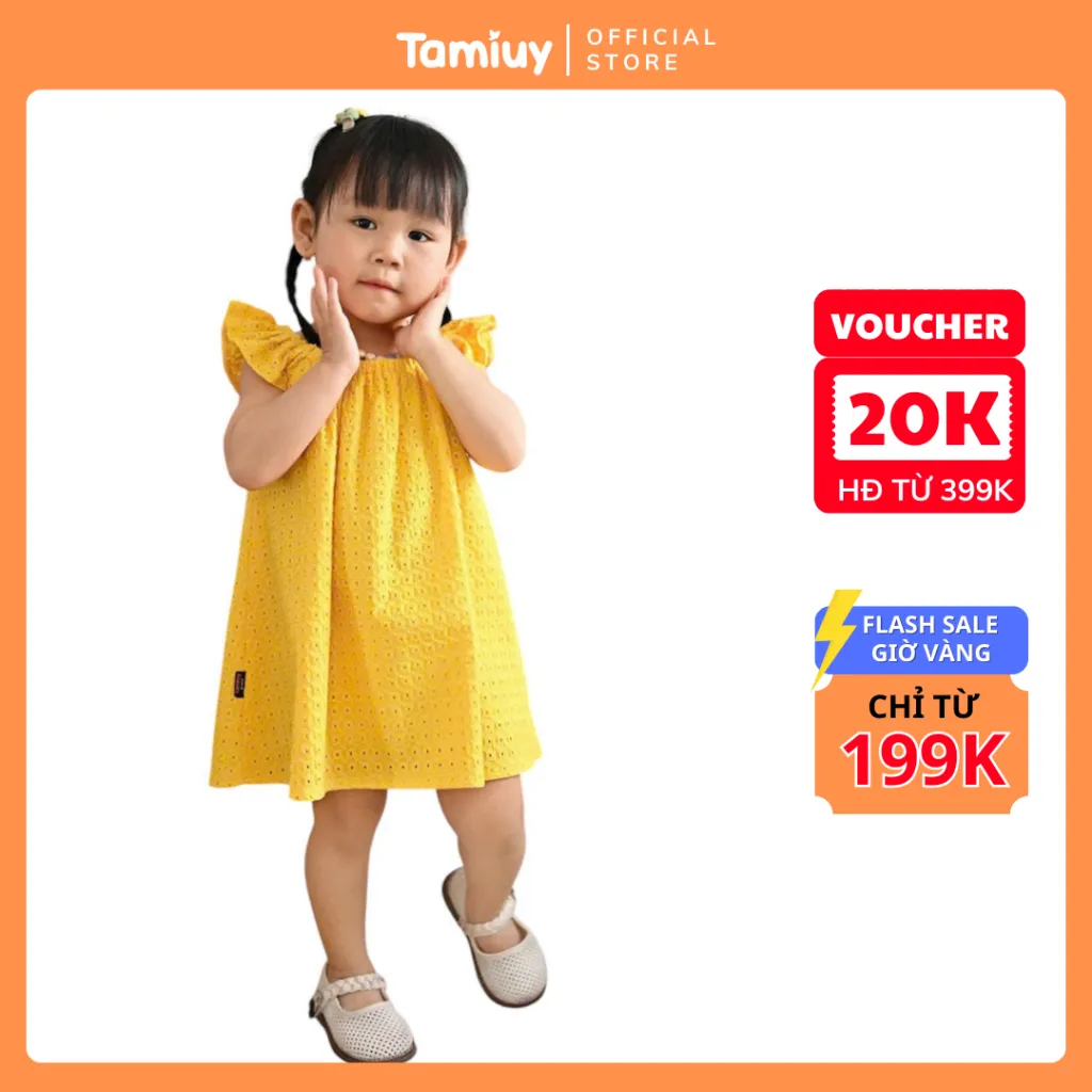Ảnh Đầm Yếm Cổ Thun Tamiuy  Họa Tiết Hoa Hướng Cho Bé  Gái Từ 1-10 Tuổi 3