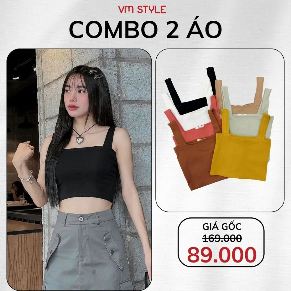 Ảnh Áo 2 dây croptop nữ VMSTYLE bảng lớn trơn dáng ôm nhiều màu basic đi chơi, đi biển - ATU00358 2