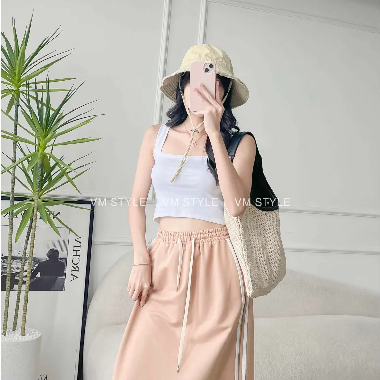 Ảnh Áo 2 dây croptop nữ VMSTYLE bảng lớn trơn dáng ôm nhiều màu basic đi chơi, đi biển - ATU00358 4