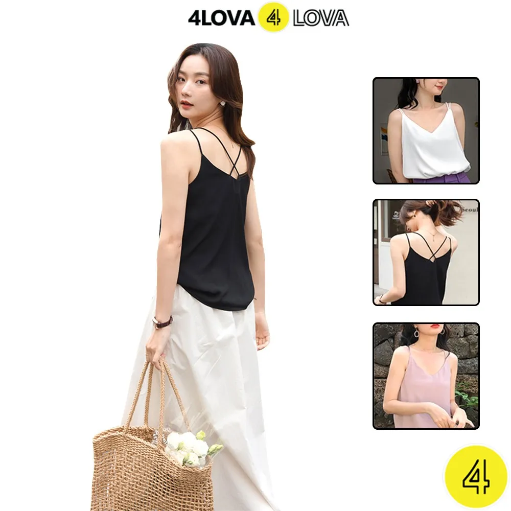 Ảnh Áo 2 dây nữ trơn vải lụa satin 4LOVA thiết kế đan lưng sexy, sang chảnh 1