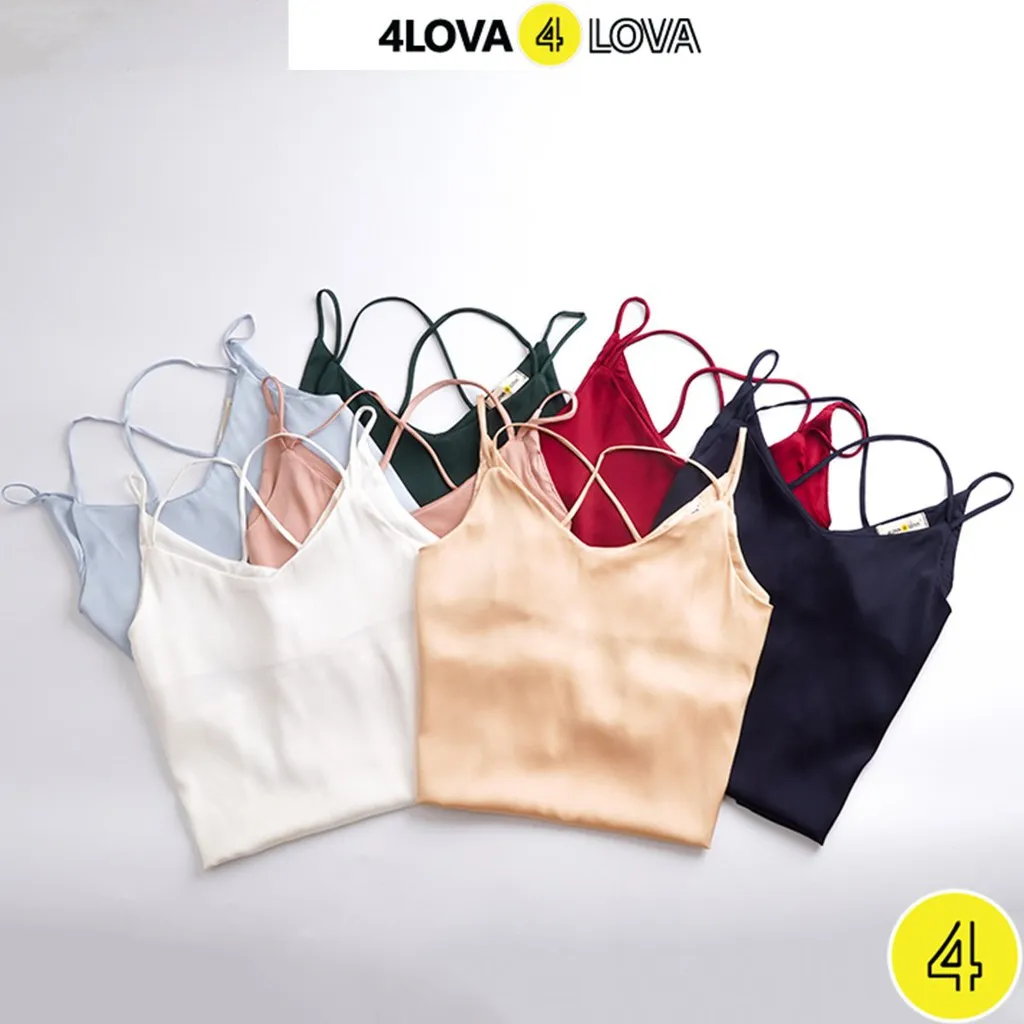 Ảnh Áo 2 dây nữ trơn vải lụa satin 4LOVA thiết kế đan lưng sexy, sang chảnh 2