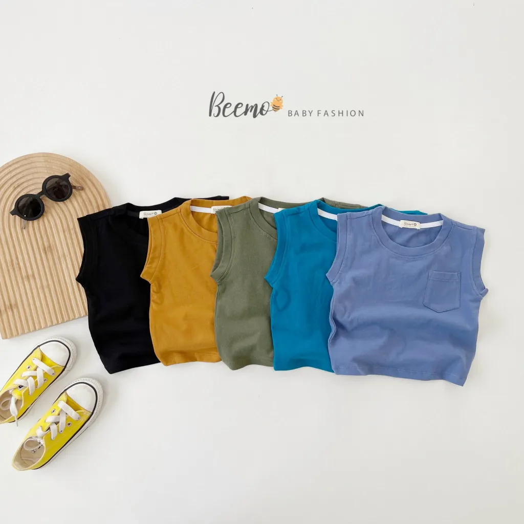Ảnh Áo ba lỗ 6 màu cho bé Beemo,Chất liệu cotton co giãn 4 chiều mềm mịn, thấm mồ hôi,Thiết kế basic phối túi ngực B270 2