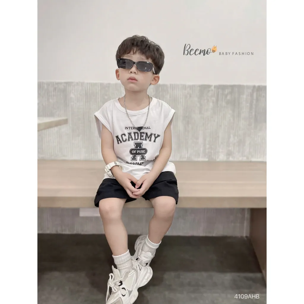 Ảnh Áo ba lỗ Beemo in chữ ACADEMY vải cotton mềm mịn đi học đi chơi cho bé trai từ 9-24kg 4109AHB 1