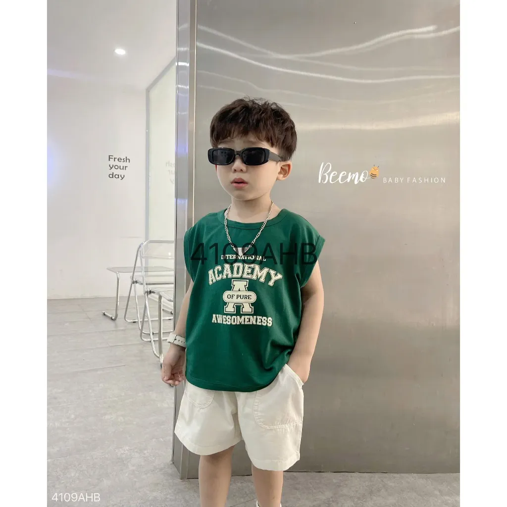 Ảnh Áo ba lỗ Beemo in chữ ACADEMY vải cotton mềm mịn đi học đi chơi cho bé trai từ 9-24kg 4109AHB 2